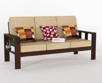 Solid sheesham Wooden 3 Seater Sofa Set for Living Room with Cream Cushions