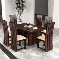 Solid Sheesham Wood Dining Room Sets 6 Seater Poster Dining Table with 6 Cushions Chairs for Dining Room, Living Room, Restaurant, Cafeteria