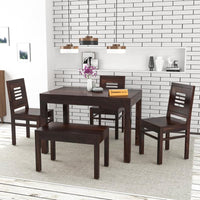 Sheesham Wood Dining Room Sets 4 Seater Dining Table with 3 Chairs & 1 Bench for Dining Room, Living Room, Kitchen, Hotel, Restaurant