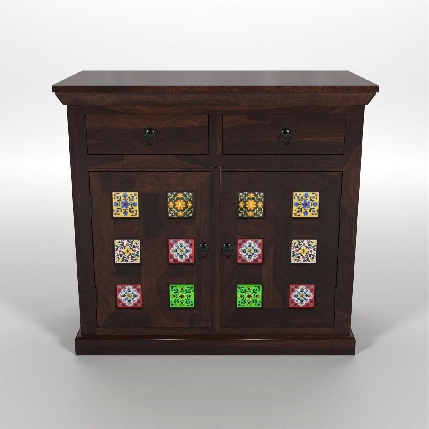 Solid Wood Sheesham Small Wooden Cabinet for Living Dining Drawing Bedroom & Office with 2 Drawer & 2 Rack