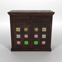 Solid Wood Sheesham Small Wooden Cabinet for Living Dining Drawing Bedroom & Office with 2 Drawer & 2 Rack