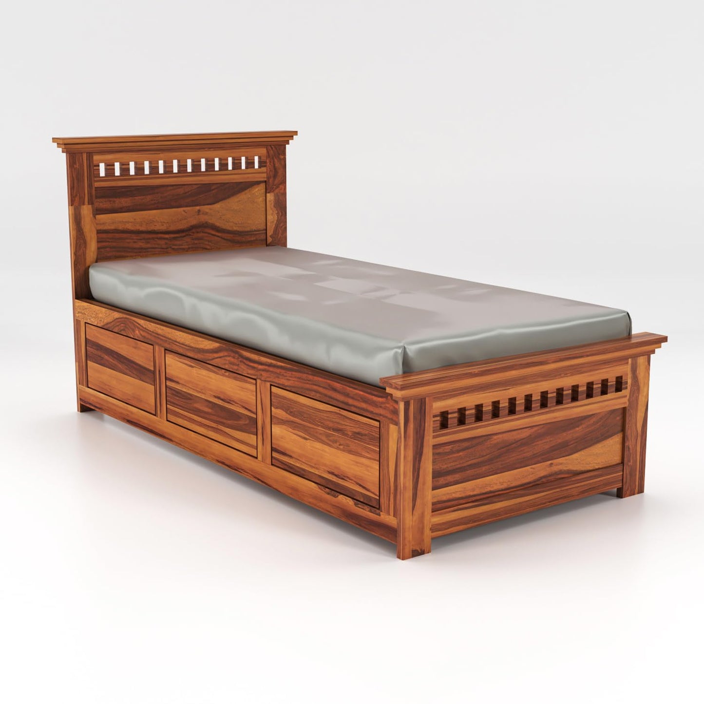 Solid Sheesham Wood Bedroom Furniture Single Bed with Storage Without Mattress for Bedroom, Living Room, Hotel, Guest Room