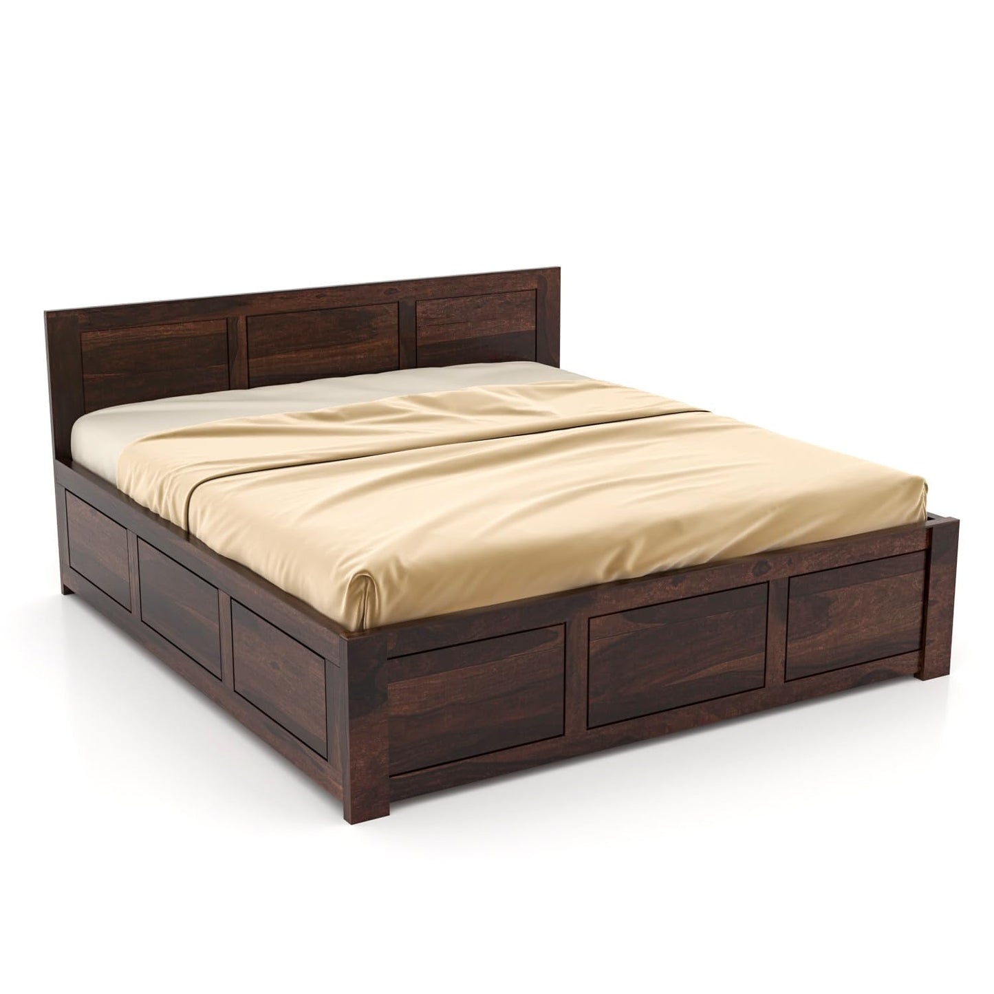 Solid Sheesham Wood Queen Size Bed with Box Storage for Bedroom Furniture Wooden Palang for Living Room Furniture