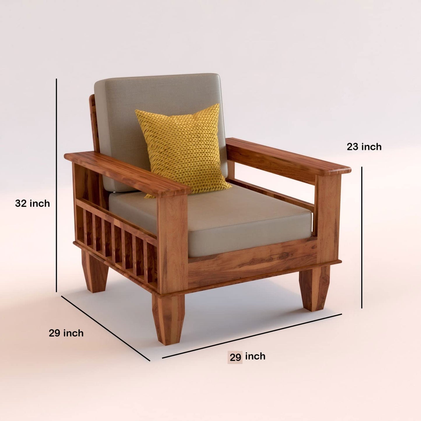 Wooden 1 Seater Sofa for Living Room, One Seater Sofa Chair for Home & Office (Sheesham Wood, Honey Finish)