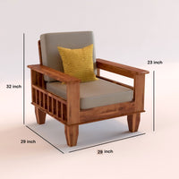 Wooden 1 Seater Sofa for Living Room, One Seater Sofa Chair for Home & Office (Sheesham Wood, Honey Finish)