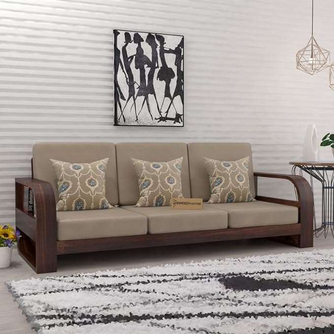 Solid Sheesham Wood Sofa Set, 3 Seater Sofa Set for Living Room, Curve Sofa Set, Solid Wood Sofa Set