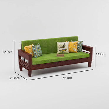 Wooden Solid Sheesham Wood Sofa Set with Cushions, 3 Seater Sheesham Wood Stretching Sofa for Living Room Furniture