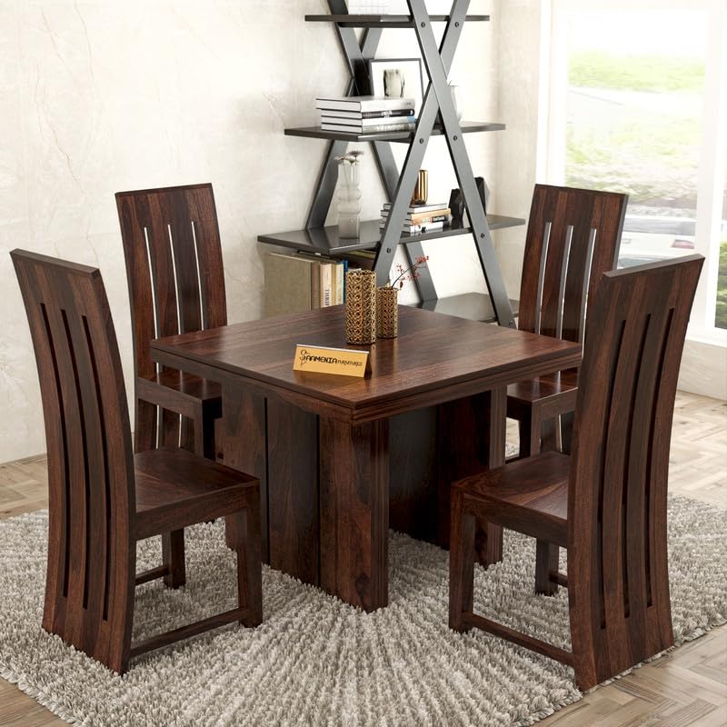 Solid Sheesham Wood Dining Room Sets 4 Seater Poster Dining Table with 4 Chairs for Dining Room, Living Room, Kitchen, Hotel, Restaurant, Cafeteria