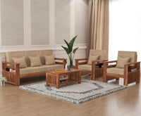 Solid Sheesham Wood 5 Seater Sofa Set for Living Room, 3+1+1 Seater Sofa Sets for Office & Lounge