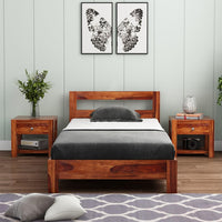 Solid Sheesham Wood Platform Low Height Single Size Bed Without Storage for Bedroom Living Room | Wooden Palang for Home & Hotel | Single Bed | Single Cot