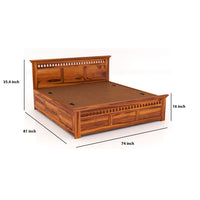 Sheesham Wood Armania King Size Bed with Box Storage for Bedroom Living Room Wooden Double Bed Palang