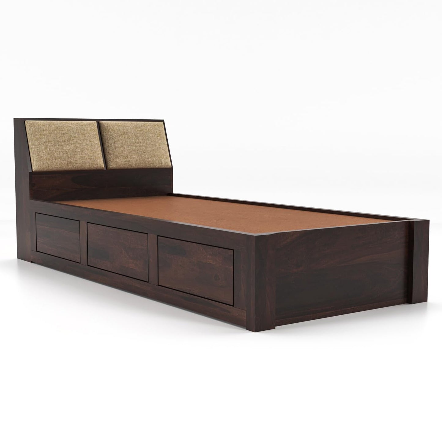 Solid Sheesham Wood Bedroom Furniture Single Bed with 2 Drawes with Storage Without Mattress for Bedroom, Living Room, Hotel, Guest Room