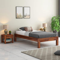 Solid Sheesham Wood Platform Low Height Single Size Bed Without Storage for Bedroom Living Room | Wooden Palang for Home & Hotel | Single Bed