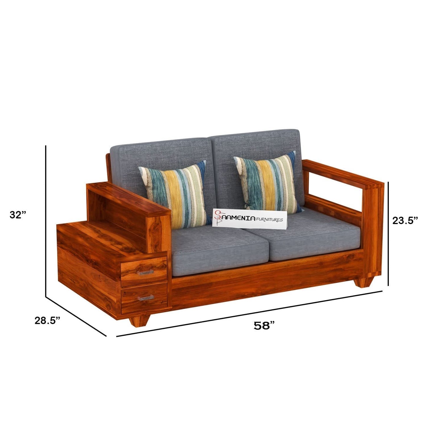 Sheesham Wooden 2 Seater Sofa Set for Living Room Furniture