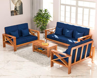 Solid Sheesham Wooden 7 Seater Sofa Set for Living Room, Seven Seater Sofa for Office & Lounge, 3+2+2 Seater Sofa Sets for Home with Cushions, X-Legs Sofa Set