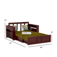 Solid Sheesham Wooden 2 Seater Sofa Cum Bed with Storage for Living Room Furniture