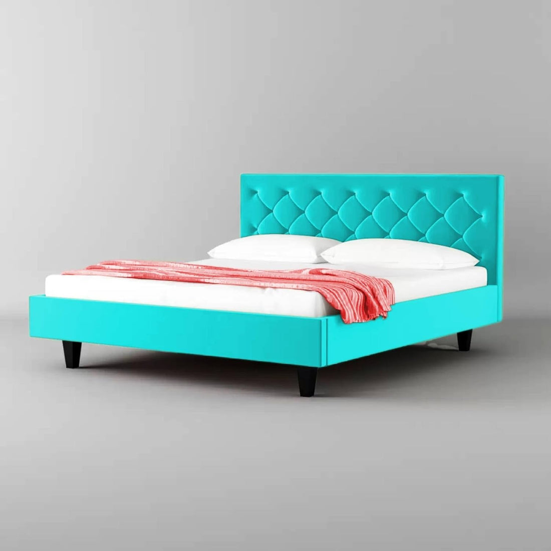 Comfy Fabric Queen Size Bed with Button Tufted Headboard for Bedroom, Engineered Wood Queen Bed (Delivery Condition -DIY) (Queen)