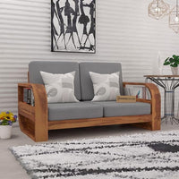 Solid Sheesham Wood Sofa Set, 2 Seater Sofa Set for Living Room, Curve Sofa Set, Solid Wood Sofa Set