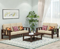 Solid sheesham Wooden 5 Seater Sofa Set for Living Room with Cream Cushions (3+2)