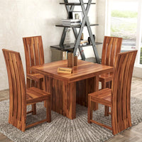 Solid Sheesham Wood Dining Room Sets 4 Seater Poster Dining Table with 4 Chairs for Dining Room, Living Room, Kitchen, Hotel, Restaurant, Cafeteria