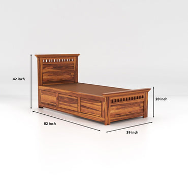 Solid Sheesham Wood Bedroom Furniture Single Bed with Storage Without Mattress for Bedroom, Living Room, Hotel, Guest Room