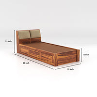 Solid Sheesham Wood Bedroom Furniture Single Bed with 2 Drawes with Storage Without Mattress for Bedroom, Living Room, Hotel, Guest Room