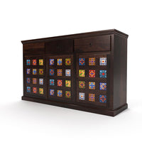 Solid Wood Sheesham Cabinet in Traditional Rajasthani Style with 3 Drawer & 4 Rack for Living Dining Drawing Bedroom & Office