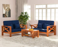 Solid Sheesham Wooden 4 Seater Sofa Set for Living Room, 2+2 Seater Sofa Sets for Home with Cushions, X-Legs Sofa Set