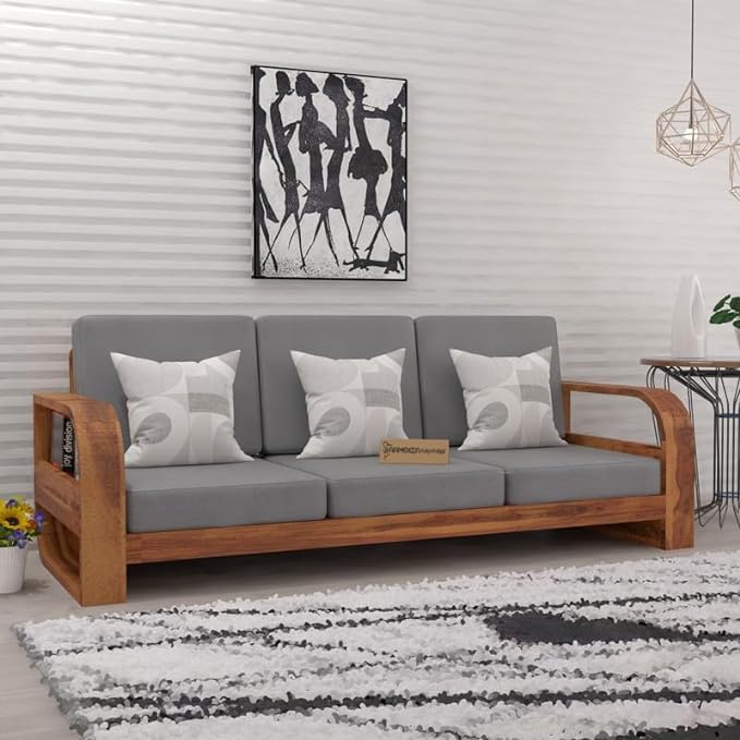 Solid Sheesham Wood Sofa Set, 3 Seater Sofa Set for Living Room, Curve Sofa Set, Solid Wood Sofa Set