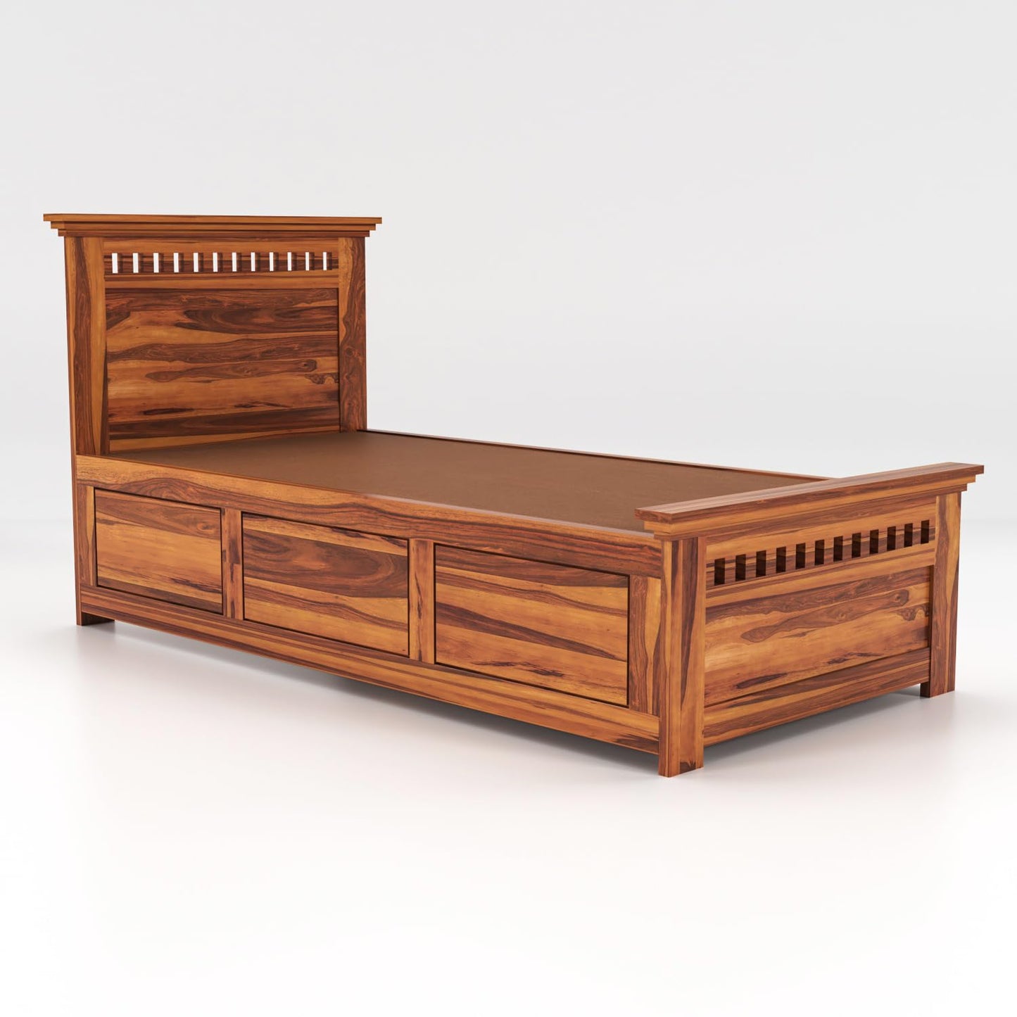 Solid Sheesham Wood Bedroom Furniture Single Bed with Storage Without Mattress for Bedroom, Living Room, Hotel, Guest Room