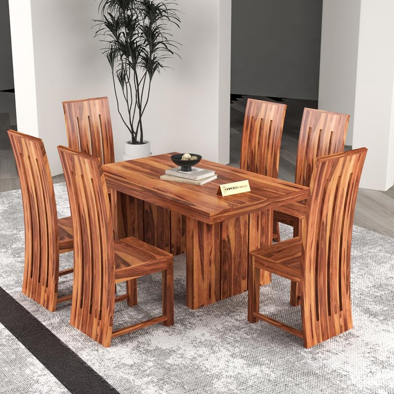 Solid Sheesham Wood Dining Room Sets 6 Seater Poster Dining Table with 6 Chairs for Dining Room, Living Room, Kitchen, Hotel, Restaurant, Cafeteria