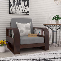 Solid Sheesham Wood Sofa Set, 1 Seater Sofa Set for Living Room, Curve Sofa Set, Solid Wood Sofa Set