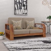 Solid Sheesham Wood Sofa Set, 2 Seater Sofa Set for Living Room, Curve Sofa Set, Solid Wood Sofa Set