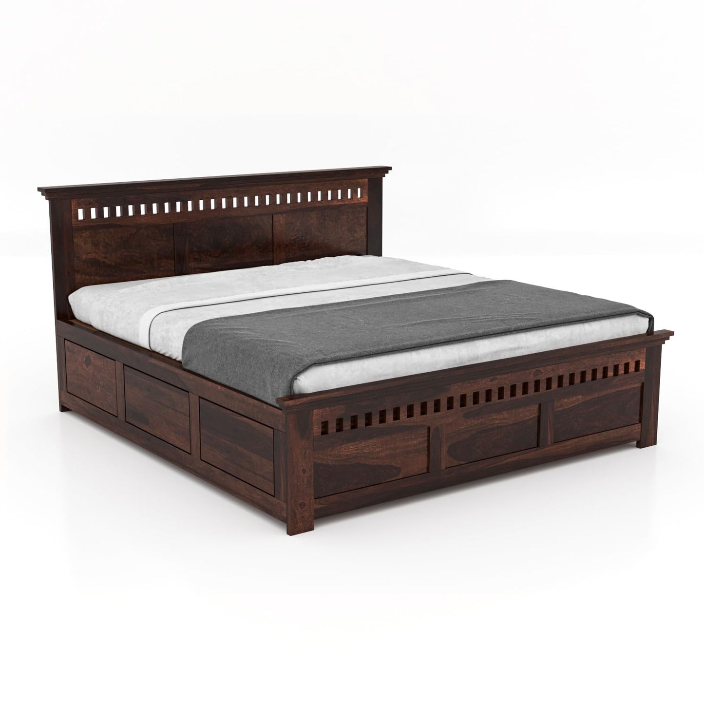 Sheesham Wood Armania King Size Bed with Box Storage for Bedroom Living Room Wooden Double Bed Palang