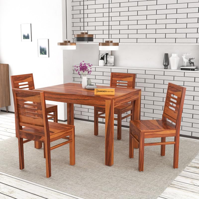 Solid Sheesham Wood Dining Room Sets 4 Seater Dining Table with 4 Chairs for Dining Room, Living Room, Kitchen, Hotel, Restaurant