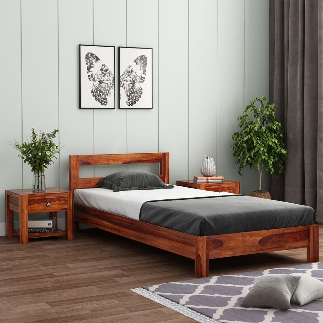 Solid Sheesham Wood Platform Low Height Single Size Bed Without Storage for Bedroom Living Room | Wooden Palang for Home & Hotel | Single Bed | Single Cot