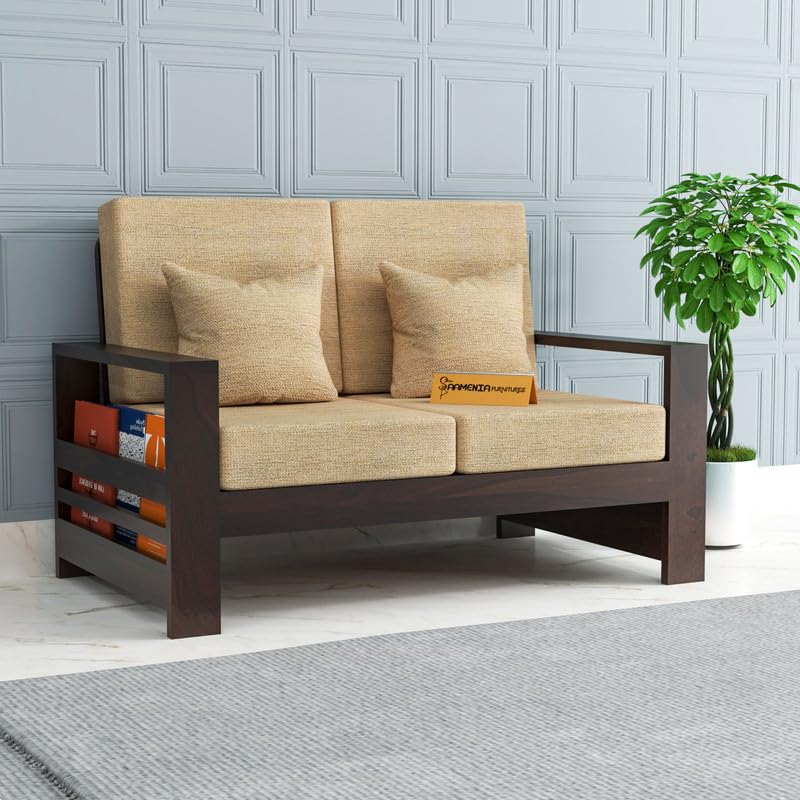 Solid Sheesham Wooden 2 Seater Sofa Set for Living Room