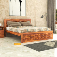 Solid Sheesham Wood Bedroom Furniture Niwar Design Double Bed Without Storage Without Mattress for Bedroom, Living Room, Hotel, Guest Room