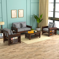 Sheesham Wood 4 Seater Side Cup Stand Sofa Set for Living Room | 4 Seater Sofa Set | Wooden Sofa Set | (2+1+1)