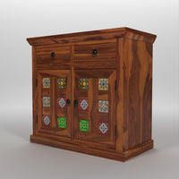 Solid Wood Sheesham Small Wooden Cabinet for Living Dining Drawing Bedroom & Office with 2 Drawer & 2 Rack