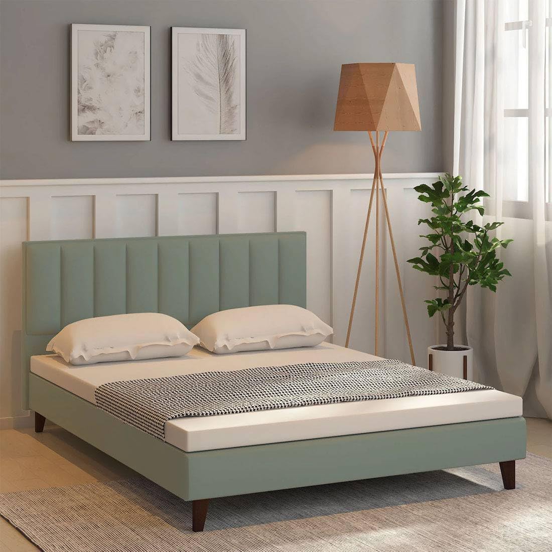 Fabric Upholstered Queen Size Bed with Headboard for Bedroom, Kids Room, Hotel | Engineered Wood Queen Bed