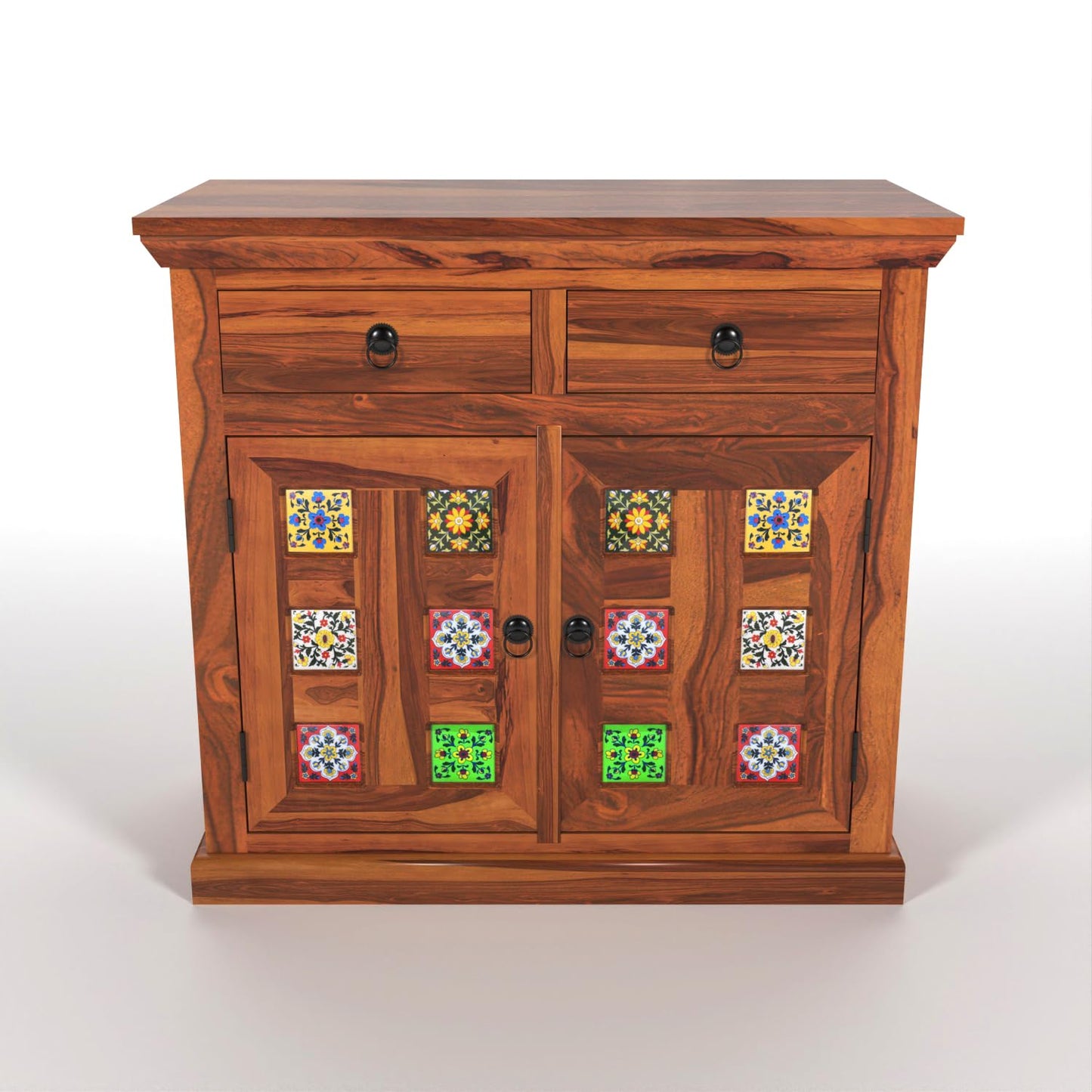 Solid Wood Sheesham Small Wooden Cabinet for Living Dining Drawing Bedroom & Office with 2 Drawer & 2 Rack