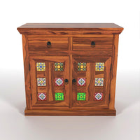 Solid Wood Sheesham Small Wooden Cabinet for Living Dining Drawing Bedroom & Office with 2 Drawer & 2 Rack