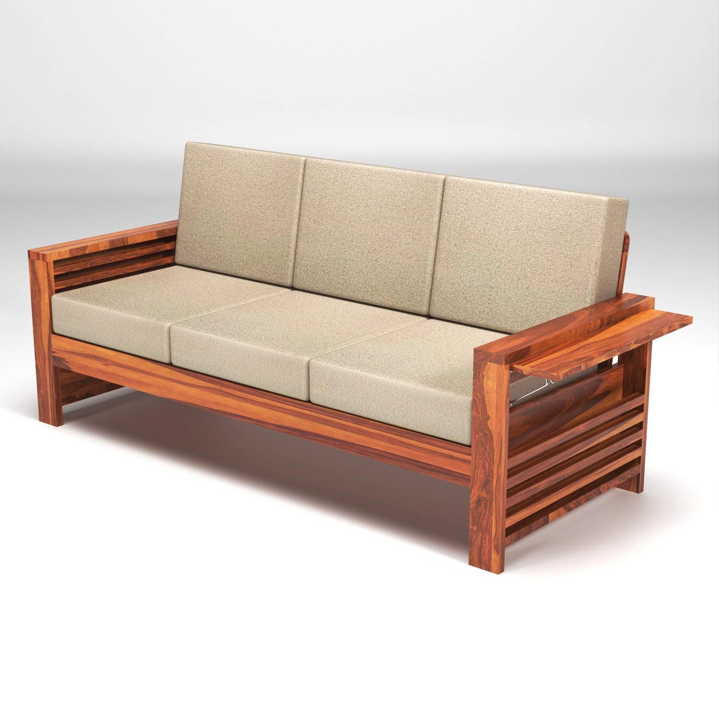 Wooden 3 Seater Side Cup Stand Sofa | Three Seater Sofa for Living Room Drawing Room Office Lounge Balcony Hall & Bedroom | Solid Wood Sheesham