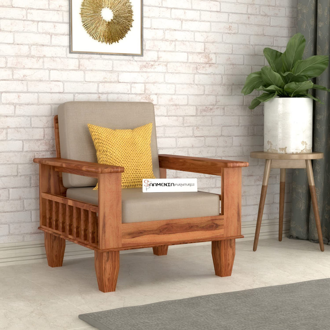 Wooden 1 Seater Sofa for Living Room, One Seater Sofa Chair for Home & Office (Sheesham Wood, Honey Finish)