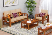 Solid sheesham Wooden 4 Seater Sofa Set for Living Room with Cream Cushions (3+1)