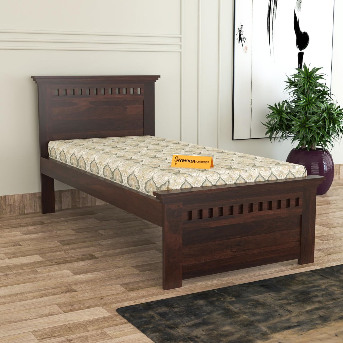 Solid Sheesham Wood Bedroom Furniture Single Bed Without Storage Without Mattress for Bedroom, Living Room, Hotel, Guest Room