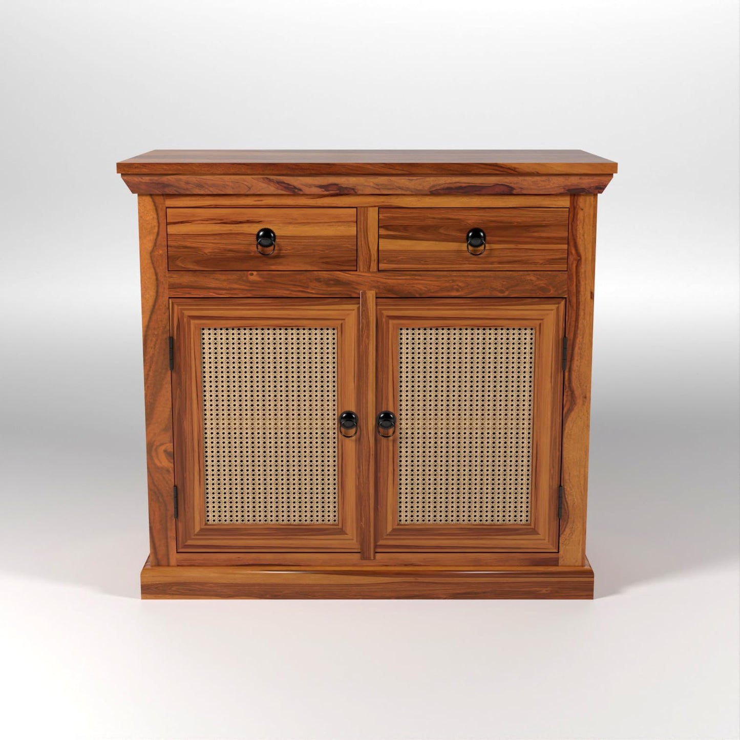 Solid Wood Sheesham Small Wooden Cabinet for Living Dining Drawing Bedroom & Office with 2 Drawer & 2 Rack Cabinet in Net Style