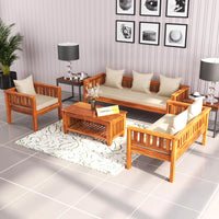 Sheesham Wood 6 Seater Low Height Sofa Set for Living Room Wooden Sofa Set for Living Room Furniture (3+2+1)