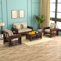 Sheesham Wood 4 Seater Side Cup Stand Sofa Set for Living Room | 4 Seater Sofa Set | Wooden Sofa Set | (2+1+1)